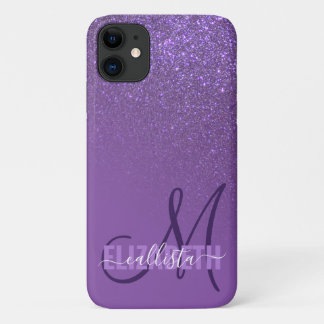 Diagonaal Violet Paarse Glitter Gradient Monogram iPhone 11 Hoesje