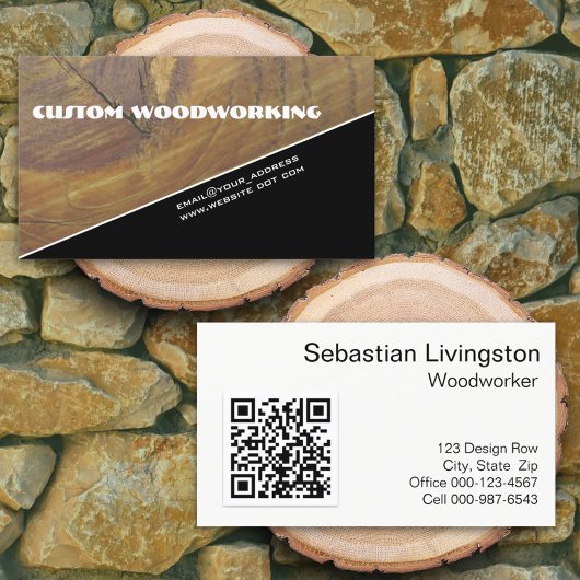 Diagonaal Woodworking Front QR Code Professional Visitekaartje