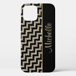 Diagonaal zwart Chevron Gold, persoonlijk iPhone 12 Pro Hoesje