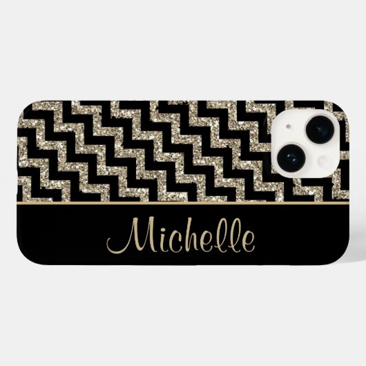 Diagonaal zwart Chevron Gold, persoonlijk Case-Mate iPhone Case (Achterkant (horizontaal))