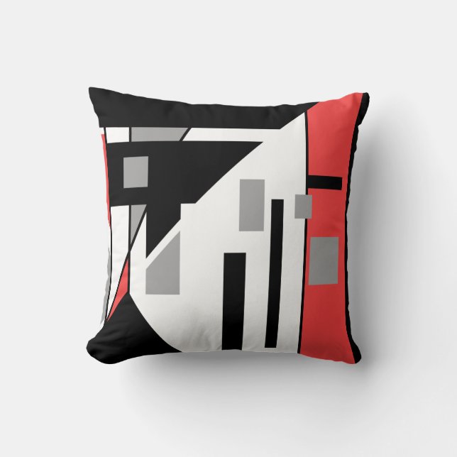 Diagonaal Zwart met Red Grey Geometric Abstract Kussen (Voorkant)