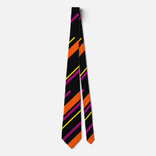 Diagonaal - Zwart, Roze, Oranje en Geel Stropdas