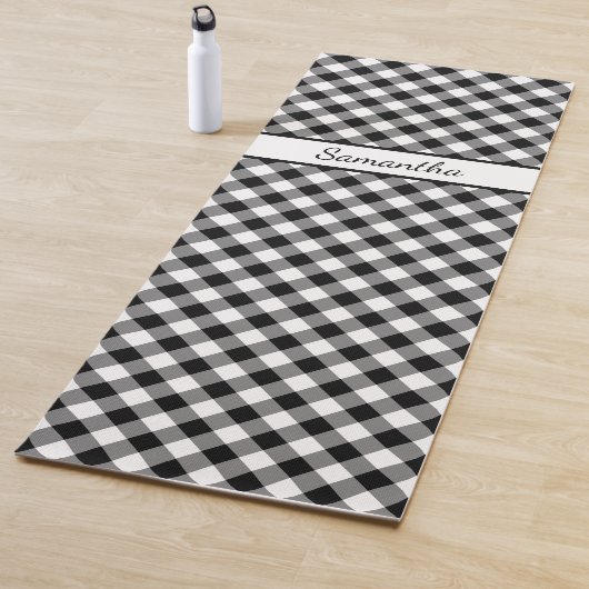 Diagonaal zwart wit Buffalo Check met Jouw naam Yogamat (In situ)