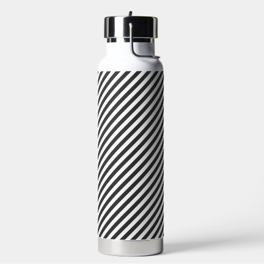 Diagonal black and white stripes  pattern waterfles (Links)