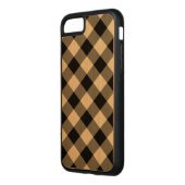 Diagonal Black Gingham Pattern on Cherry Wood Carved Wood iPhone Hoesje (Links)