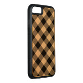 Diagonal Black Gingham Pattern on Cherry Wood Carved Wood iPhone Hoesje (Rechts)