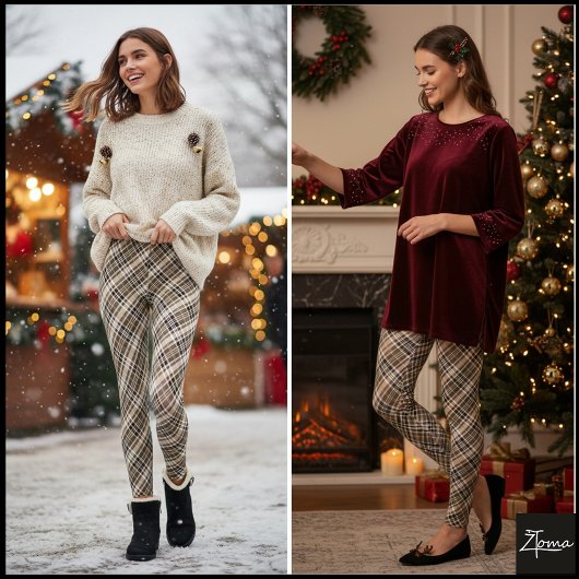 Diagonal Brown Tan Neutral Tartan Plaid Leggings