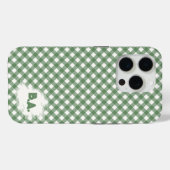 Diagonal Gingham Pattern in Green with Initials Case-Mate iPhone Case (Achterkant (horizontaal))