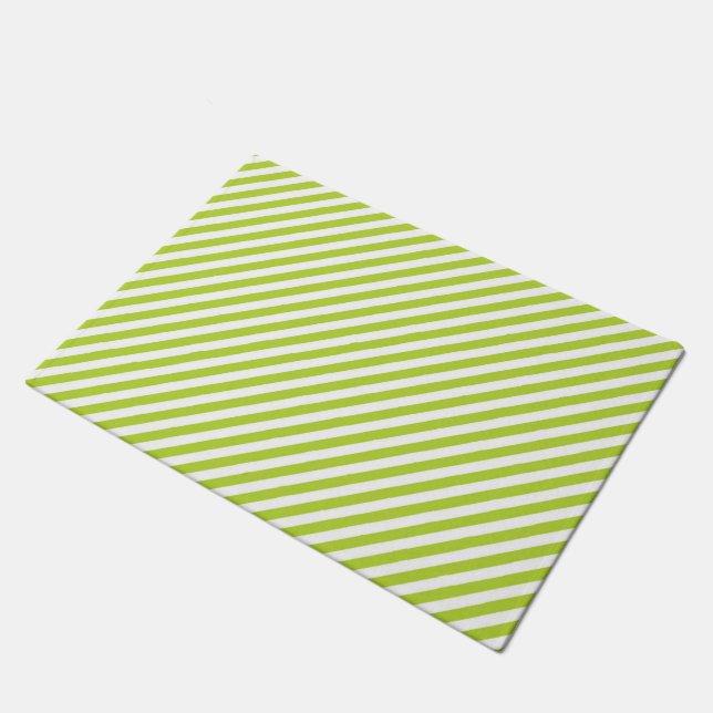 Diagonal lime green and white stripes pattern deurmat (Schuin)