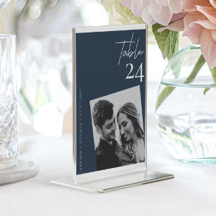 Diagonal Photo Magic: Modern Navy Table Number Kaart