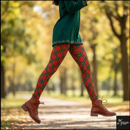 Diagonal Red Green Small-Scale Plaid Leggings