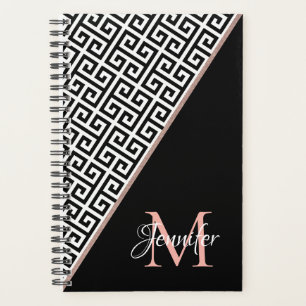 Diagonal Rose Gold Foil Clé grecque Noir Monogramm