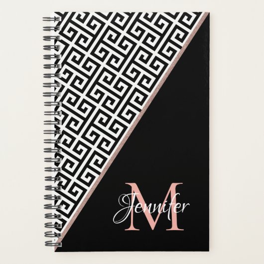 Diagonal Rose Gold Foil Clé grecque Noir Monogramm (Devant)