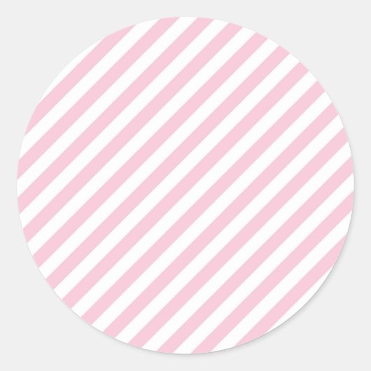 Diagonal white and pink stripes pattern ronde sticker (Voorkant)