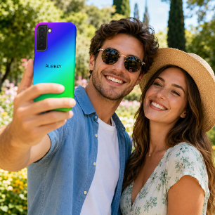 Diagonale Blauwe naar Groene Overgang Voeg Naam To Samsung Galaxy Hoesje