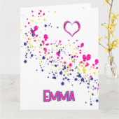 Diagonale Confetti Roze-Geel-Blauw Ontwerp Kaart (Gele Bloem)