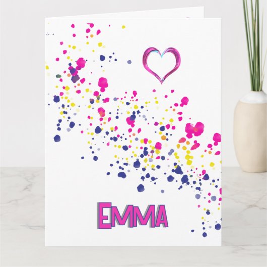 Diagonale Confetti Roze-Geel-Blauw Ontwerp Kaart (Voorkant)