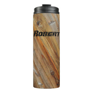 Diagonale houten planken *Personaliseer* Thermosbeker