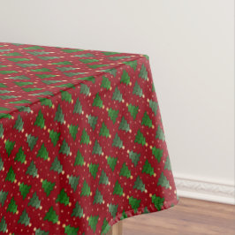 Diagonale kerstbomen met sterren op aangepast rood tafelkleed