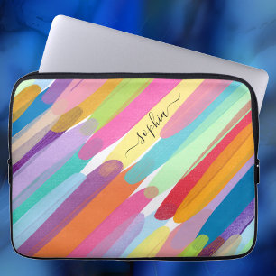 Diagonale kleurlijnen, naam, Abstract schilderij Laptop Sleeve