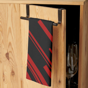 Diagonale lijnen in rood en zwart theedoek