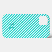 Diagonale neonblauwe en witte strepen initialen Case-Mate iPhone case (Achterkant (horizontaal))