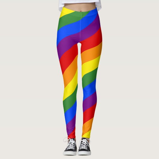 Diagonale Rainbow Stripes LGBT Pride Leggings (Voorkant)
