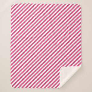 Diagonale roze en witte strepenpatroon sherpa deken