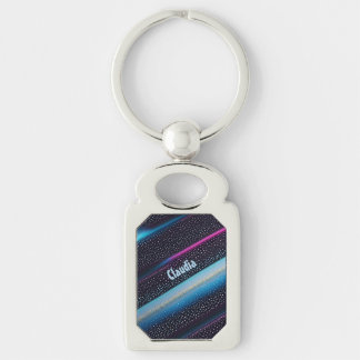 Diagonale Streifen und Punkte Muster schwarz, blau Sleutelhanger
