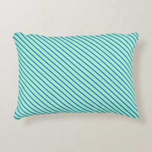 Diagonale strepen - aqua en marineblauw decoratief kussen