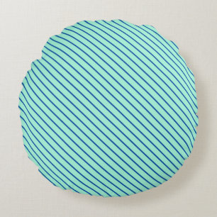 Diagonale strepen - aqua en marineblauw rond kussen