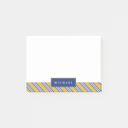 Diagonale strepen | Blauw en geel | Aangepaste naa Post-it® Notes (Voorkant)