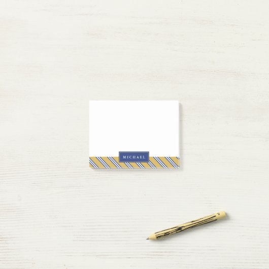 Diagonale strepen | Blauw en geel | Aangepaste naa Post-it® Notes (Op bureau)