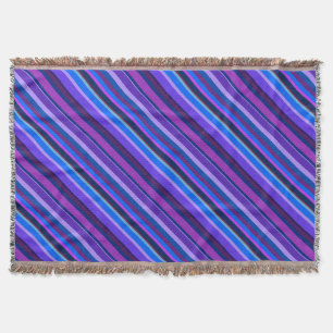 Diagonale strepen in blauw en paars deken