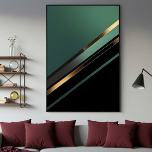 Diagonale strepen in diep smaragd en goud canvas afdruk