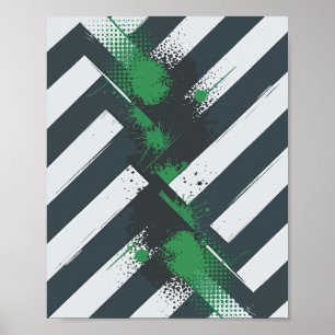 Diagonale strepen met groene verfspatten poster