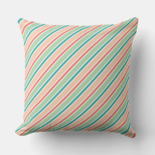 Diagonale Strepen: Roze, Groen en Blauw Kussen