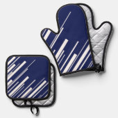 Diagonalen - Blauw en wit Ovenwant & Pannenlap Set (Voorkant / Achterkant)