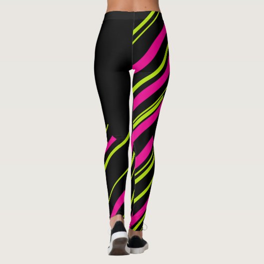 Diagonalen in Lime Green, Hot Pink en Black Leggings (Achterkant)