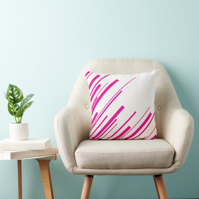 Diagonalen in Magenta en Wit Kussen (Stoel)