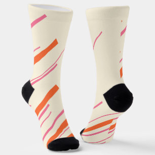 Diagonalen - Roze, Oranje en Crème Sokken