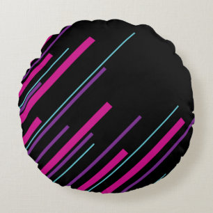 Diagonalen - Roze, Paars, blauw en zwart Rond Kussen