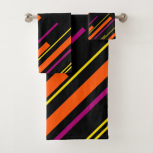 Diagonales - Noir, rose, orange et jaune