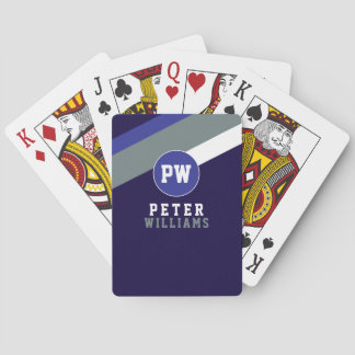 Diagonally Striped Playing Cards Monogrammed Blue Pokerkaarten