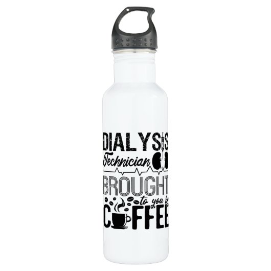 Dialysetechnicus met koffie-nefrologie waterfles  (Voorkant)