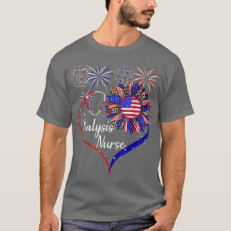 Dialysis Nurse 4th Of July American US Flag Sunflo T-shirt