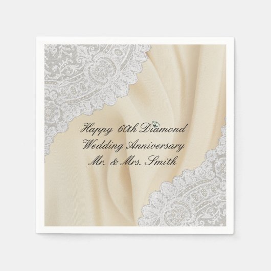 Diamant 60e bruiloft Jubileum Faux Satijn + Kant Servet (Voorkant)