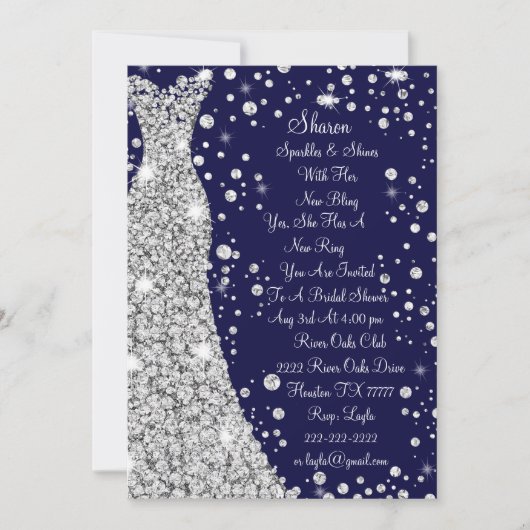 Diamant bezaaid trouwjurk bruids uitnodiging (Voorkant)