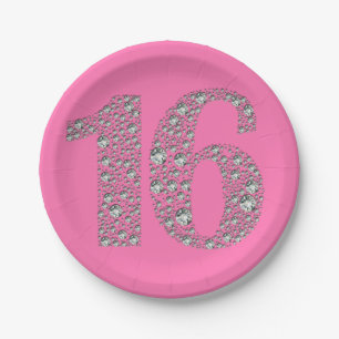 Diamant Bling 16 Zestien 16e Verjaardag ELKE KLEUR Papieren Bordje
