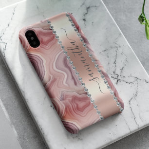 Diamant Calligrafie Naam Rose Goud Agaat Case-Mate iPhone 14 Hoesje